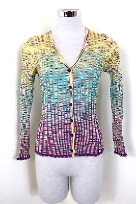 Vintage MISSONI Knitted Colorful Button Cardigan Sweater Jacket Small 38 2 4 • $128