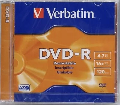 Verbatim DVD-R 4.7GB 16X Speed 120 Min Blank Disc - New And Sealed • $5.50