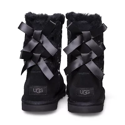 Ugg Bailey Bow Moon And Stars Black Suede Boots Size Youth Us 4 Fit's Women's 6 • $109.99