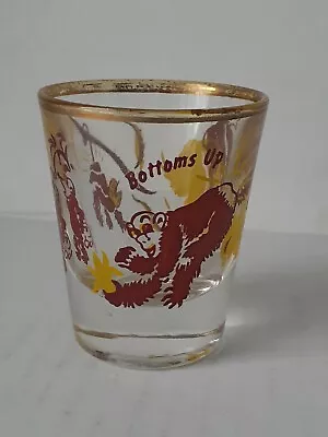 Vintage Monkey Shot Glass  Bottoms Up  Brown Yellow Gag Gift Mid Century Barware • $5.55