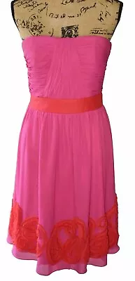 $148 M60 Miss Sixty Watermelon Strapless Party Ruched Detail A Line Dress Sz 10 • $34.99