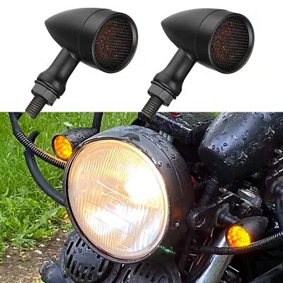 Motorcycle LED Turn Signal Blinker Amber Lights Bullet Black For Harley Davidson • $22.55