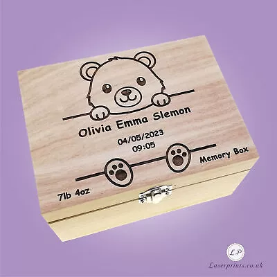 Handcrafted Personalised Baby First Keepsake Box Children Wooden Storage Memory • £18