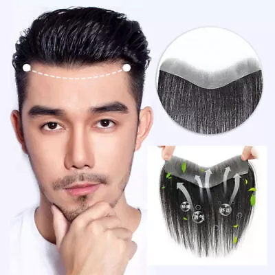 Front Men Toupee 100% Human Hair Piece Man Front Toupee Natural Hairline • $18.99