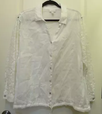 J. Jill LONG Sleeve LINEN LACE WHITE  JACKET COTTAGE CORE BEACHY 1X • $18.69