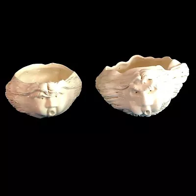 $92 • Buy Vintage White Ceramic Hanging Planters Pop Art Figural Face Flower Pots