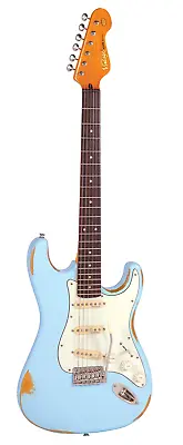 $599 • Buy Vintage Guitars Icon V6 Electric Guitar - Distressed Laguna Blue, V6MRLB