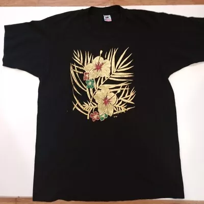 Vintage Fruit Of The Loom Single Stitch T-shirt Gold Foil Flower Man's Size L • $25