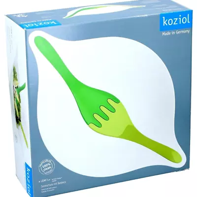 Koziol Leaf Salad Bowl White Green With Fork Servers Boxed Design By Cairn Young • £6.99