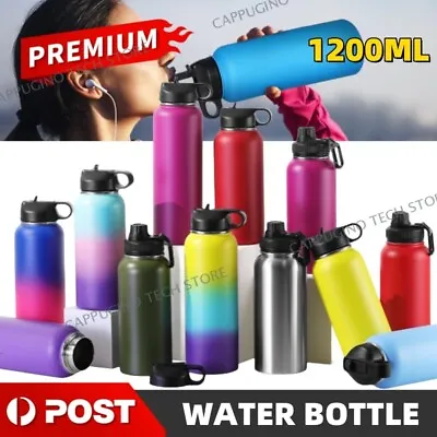 Water Bottle Stainless Steel Vacuum Cup BPA Free Double Wall Sport Cycling 1.2L • $27.84