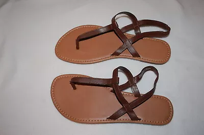 Womens RICH BROWN T-STRAP THONG SANDALS Slingback Ankle Strap SIZE 6 • $16
