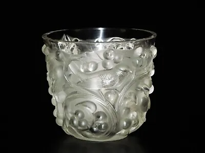 R.Lalique France Avallon: Frosted Birds In Grapes And Vines Motif Glass Vase.  • $1750