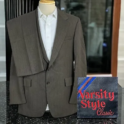 Vintage Varsity Style 2 Piece Suit Mens 42L 36x31 Brown Herringbone Flannel • $69.30