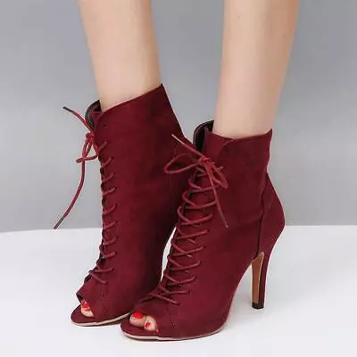 Womens Peep Toe High Heel Lace Up Strappy Sandal Boots Party Shoes  • $47.44