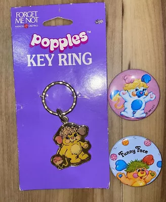 RARE Vintage Popples Key Ring Key Chain 80's Gold Metal AGC Pin Button Magnet • $30