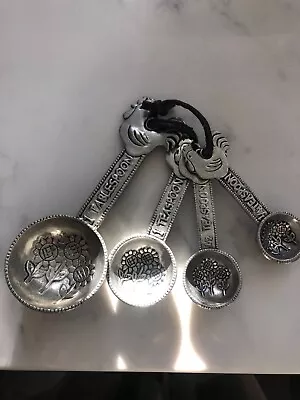 Ganz Rooster Sunflower Silver Tone Metal Measuring Spoons Ganz New Set 4 • $16.99