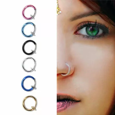 $4.99 • Buy Fake Piercing Hoop Ring Spring Clip On Lip Nose Septum Ear Earring AU Seller