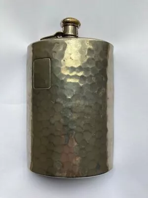 Vintage German Hammered Tin Plate Whiskey Liquor Hip Flask 6.5  8oz • $12