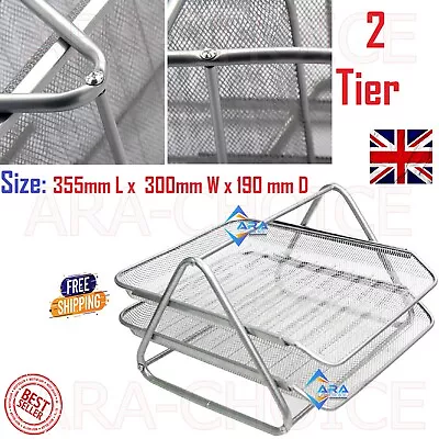 2 Tier Mesh Executive Documents Organiser Storage Supplies PC Office Letter Tray • £7.65