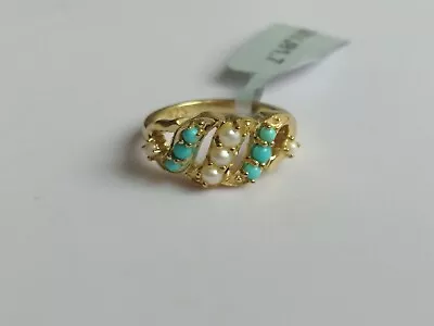 £27.99 • Buy Gemporia Sleeping Beauty Turquoise & South Sea Pearl Ring Midas N/O BNWT