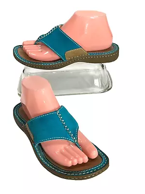 Ugg Womens Thong Flip Flop Sandals Size 7 Teal Suede Leather  Shearling Layback  • $44.99