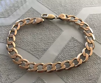 Men's - 9ct Yellow Solid Gold Curb Bracelet 9 Inches.  8.8 Mm Wide Link • £699