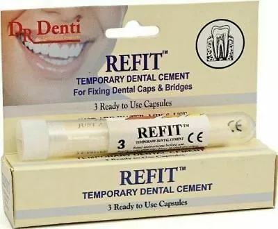 Dr Denti Refit Tooth Cement For CROWNS BRIDGES VENEERS INLAYS & ONLAYS UK*New • £6.27