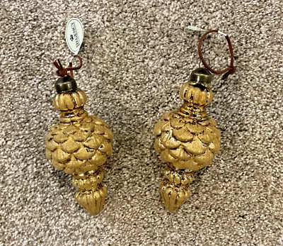 Set Of 2 Antique Gold Mercury Glass Finial Ornaments 6  Tall Regency NWT • $20