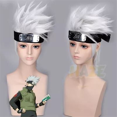 Anime Hatake Kakashi Cosplay Wig Short Silver White Halloween Unisex New Gift • £15.06