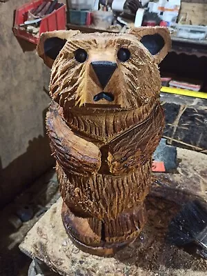 Chainsaw Carving Bear Great Gift Idea Elm Wood Home Garden  Sculpture Art Craft  • £75