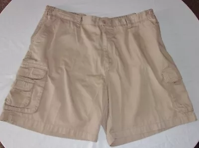 Tri-Way Mens Cargo Shorts - Tan - Side & Back Elastic Waist - Sz 44 • $13.99