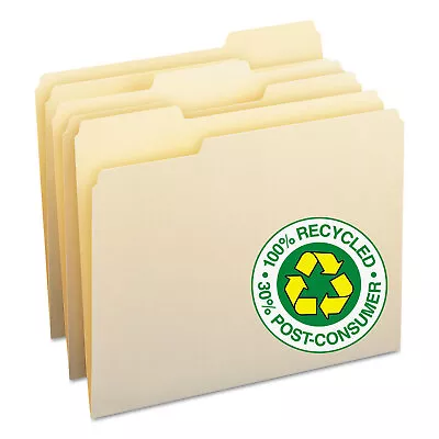 Smead 100% Recycled File Folders 1/3 Cut One-Ply Top Tab Letter Manila 100/Box • $22.25