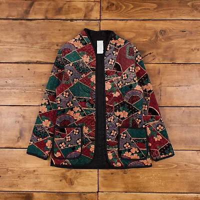 Vintage Quilted Floral Jacket S Flowers Multicoloured Womens Tapestry Velvet • £39.99