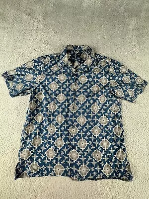 Uniqlo Hawaiian Shirt Mens M Blue Floral Print Button Down Short Sleeve Cotton • $26.99