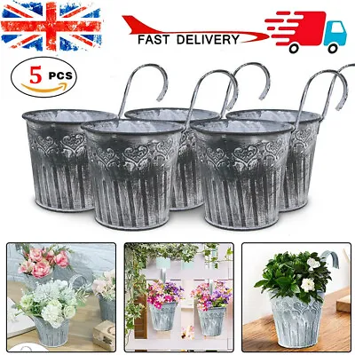 £10 • Buy 5PCS Garden Plant Herb Planter Iron Flower Pots Wall Hanging Tin Baskets Bucket