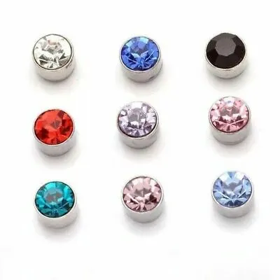 Pair Men Women Non Pierced Magnetic Earrings Crystal Ear Stud Fake Round Silver • £2.99