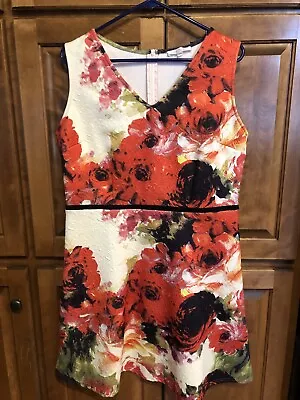 Bows And Sequins Womens Large Printed Floral Bright Red Colorful Dress Textured • $19.99