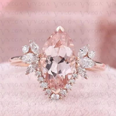 5.76ct Marquise Pink Natural Morganite Gemstones Diamond Ring Real 14K Rose Gold • $999