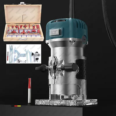 Wood Palm Router Tool Kit Compact 6 Variable Speed With 15 Pcs Router Bit Set • $48.92