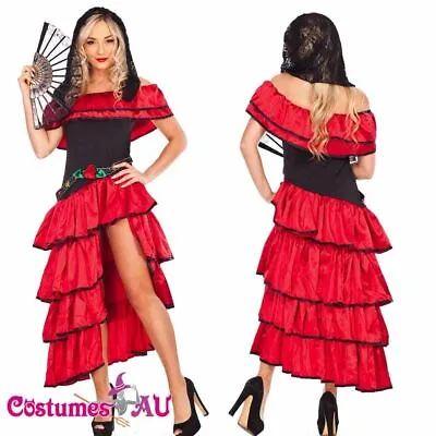 $26.99 • Buy Ladies Spanish Mexican Flamenco Latin Dancer Costume Can Can Saloon Dancing Fan