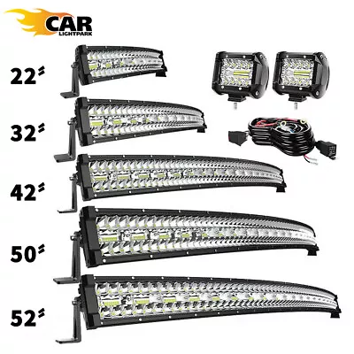 22  32  42  50  52  Curved Tri-Row LED Light Bar With Pods Combo Kit For Truck • $140.80