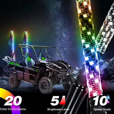 Pair 4ft RGB Luces Látigo Bandera De Antena Para For ATV UTV Can Am X3 RZR 1000 • $93.09