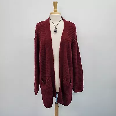 Olivia Sky Womens Maroon Open Front Knit Cardigan Sweater Size L Pockets • $20.98