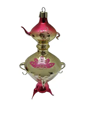 Vintage Christmas Samovar Teapot Mercury Glass W Mica Floral Holiday Tree Large • $45.95