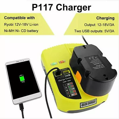 UK P117 Battery Charger For RYOBI Plus High Capacity 18Volt Lithium-Ion P108 • £14.93
