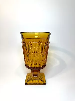 Vintage Indiana Glass Mt Vernon Amber Iced Tea Square Foot Goblet Glass Cup • $10