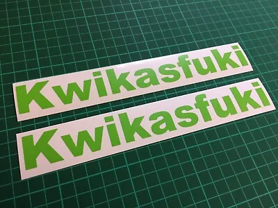 £4.99 • Buy (X2) Kwikasfuki Stickers Decals Pair 210x26mm Funny Motorcycle Tank Matte Green