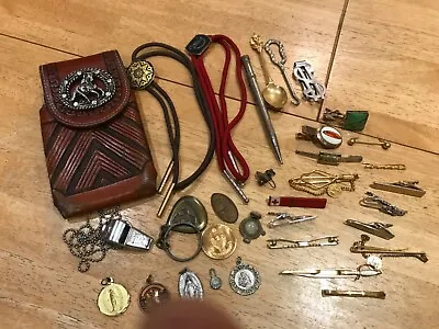 Vintage Lot Tie Bars And Pendants Bola Ties And Extras.  Gentleman’s Jewelry! • $50.15