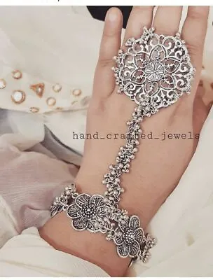 £15 • Buy New Indian Traditional Bollywood Silver Hand Bracelet With Ring Beautiful Set