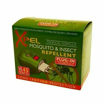 Xpel Mosquito Insect Repellent 2 Pin Plug-In Diffuser Relief Solution Tropical • £17.49